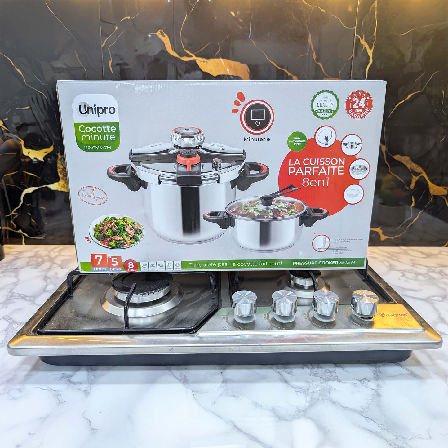 (T) SERIE COCOTTE MINUTE UNIPRO 8 PCS 18/10 INOX 100% ALIMENTAIRE جودة فخمة و أداء قوي لمطبخك 🔥