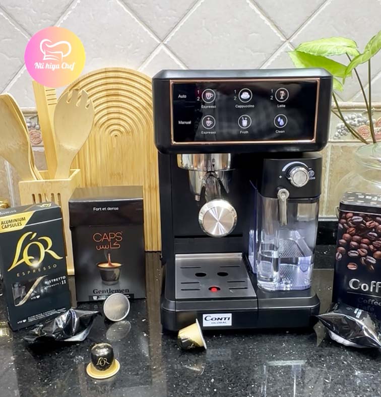 (T) Machine à café Espresso CONTI GLOBAL 7 EN 1 1350 Watt ماكنة الإسبرسو المنزلية