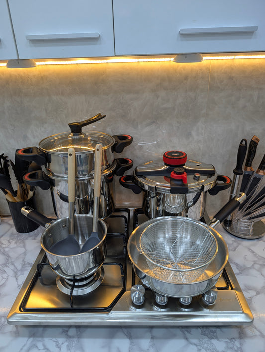 (T) PACK COCOTTE MINUTE 10 PCS 100% INOX 18/10 جودة فخمة و قوة لمطبخك 🔥