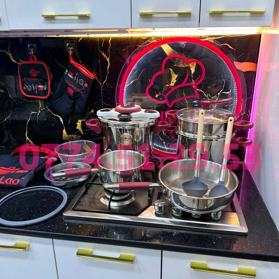 (T) PACK COCOTTE MINUTE 16 PCS KITCHEN LAB 100% INOX 18/10  (116) طقم المطبخ الفخم 16 قطعة من الأنوكس