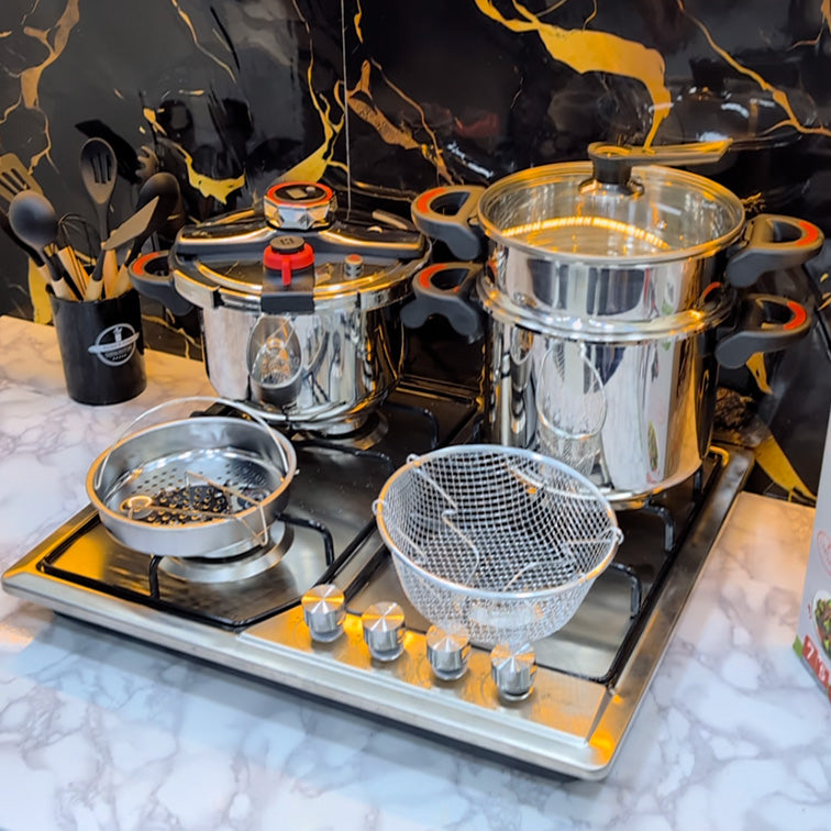 (T) SERIE COCOTTE MINUTE UNIPRO 8 PCS 18/10 INOX 100% ALIMENTAIRE جودة فخمة و أداء قوي لمطبخك 🔥