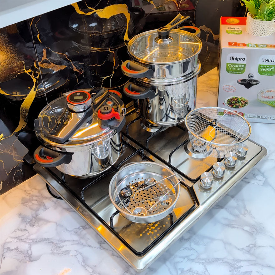 (T) SERIE COCOTTE MINUTE UNIPRO 8 PCS 18/10 INOX 100% ALIMENTAIRE جودة فخمة و أداء قوي لمطبخك 🔥